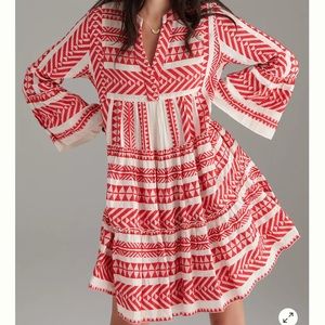 Anthropology Boho Patterned Dress Red and White Small